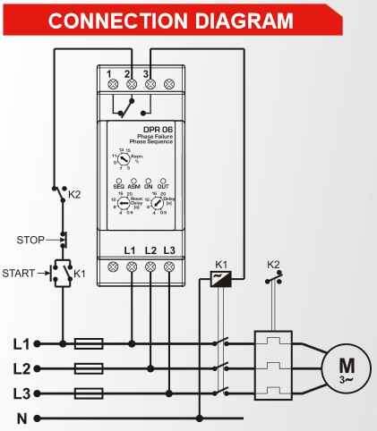 DATAKOM DPR-06 Контролер захисту від асиметрії напруги фаз, 260-520В (Фаза-Фаза)