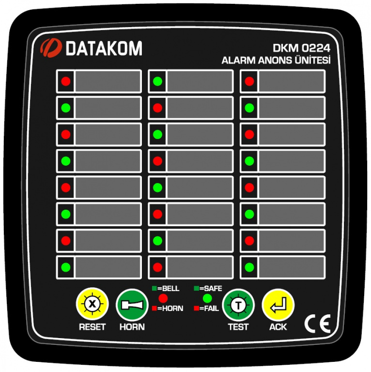 DATAKOM DKM-0224 Сигналізатор аварійних ситуацій, 24 канали, Напруга живлення та сигнальних входів: 19-150VDC.