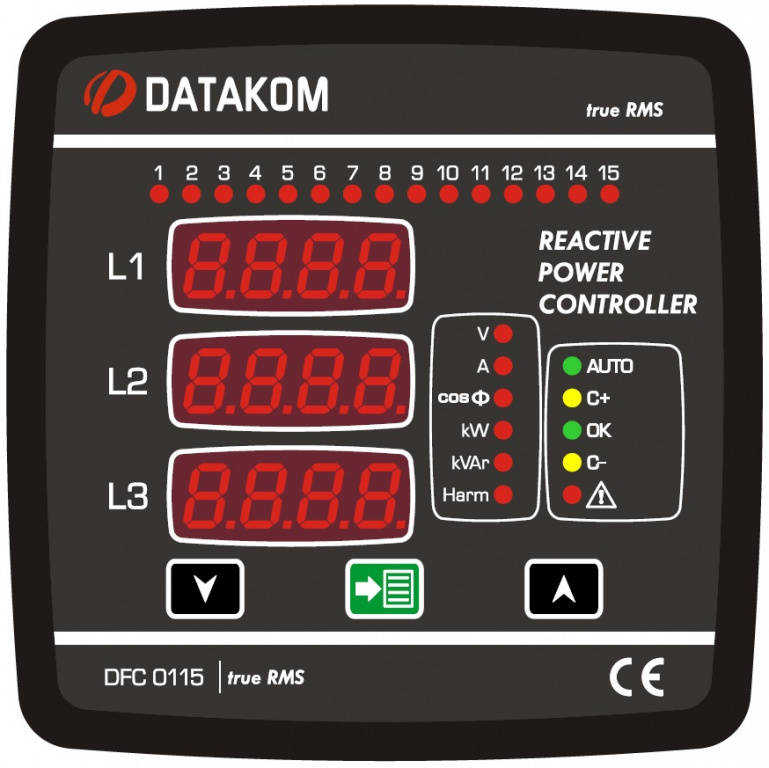 DATAKOM DFC-0115 Контролер компенсації реактивної потужності (12 кроків), 144x144mm