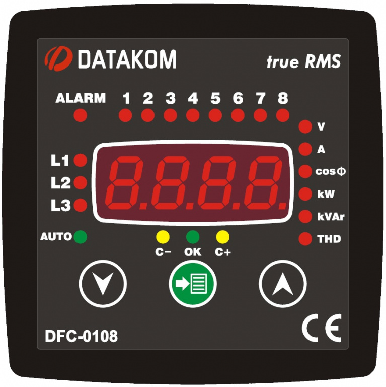 DATAKOM DFC-0108 Контролер компенсації реактивної потужності (8 кроків) 96x96mm