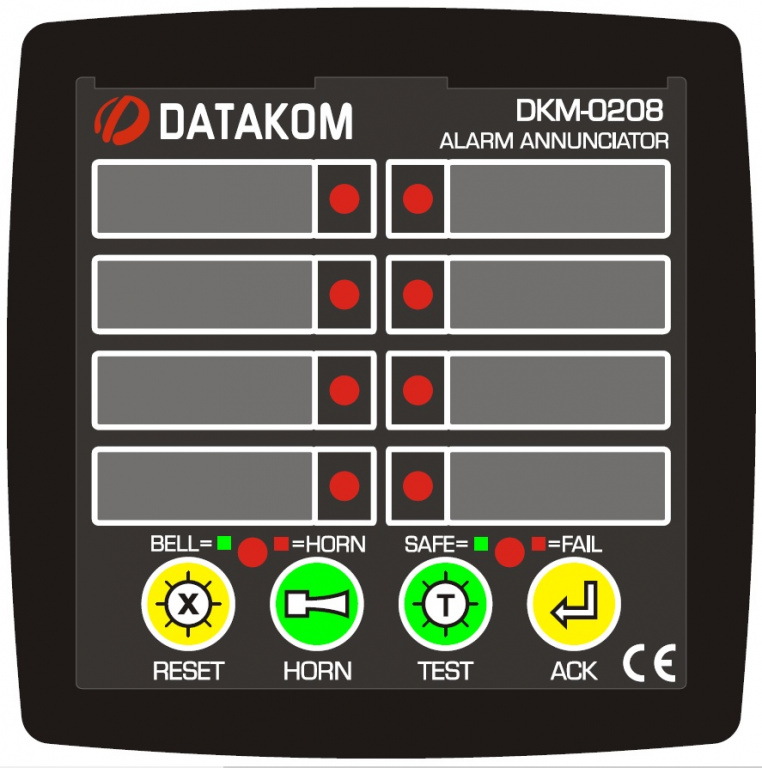 DATAKOM DKM-0208 Сигналізатор аварійних ситуацій, 8 каналів, Напруга живлення та сигнальних входів: 19-150VDC