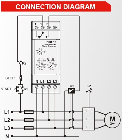 DATAKOM DPR-05 Контролер захисту від асиметрії напруги фаз, 150-300В (Фаза-Нейтраль)