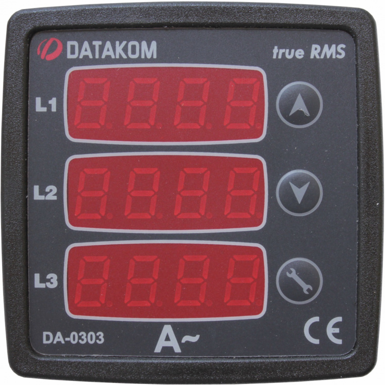 DATAKOM DA-0303 Амперметр, 170-275V живлення, 3 фази, 72x72мм, 3 дисплеї
